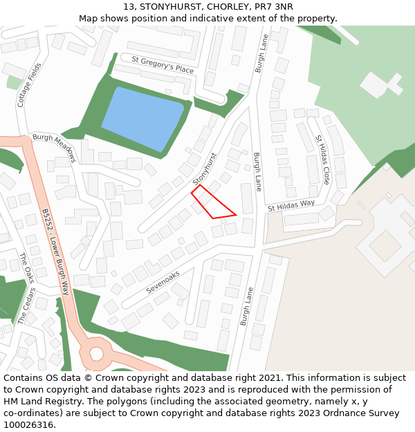 13, STONYHURST, CHORLEY, PR7 3NR: Location map and indicative extent of plot