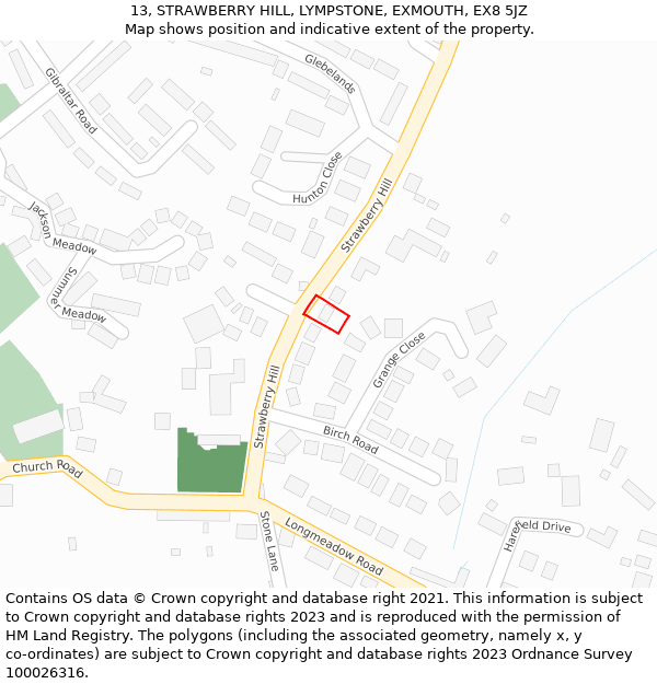 13, STRAWBERRY HILL, LYMPSTONE, EXMOUTH, EX8 5JZ: Location map and indicative extent of plot