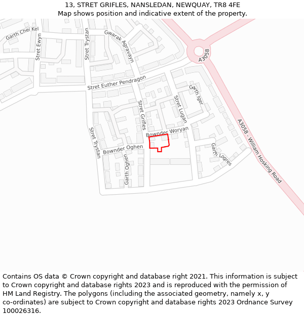 13, STRET GRIFLES, NANSLEDAN, NEWQUAY, TR8 4FE: Location map and indicative extent of plot