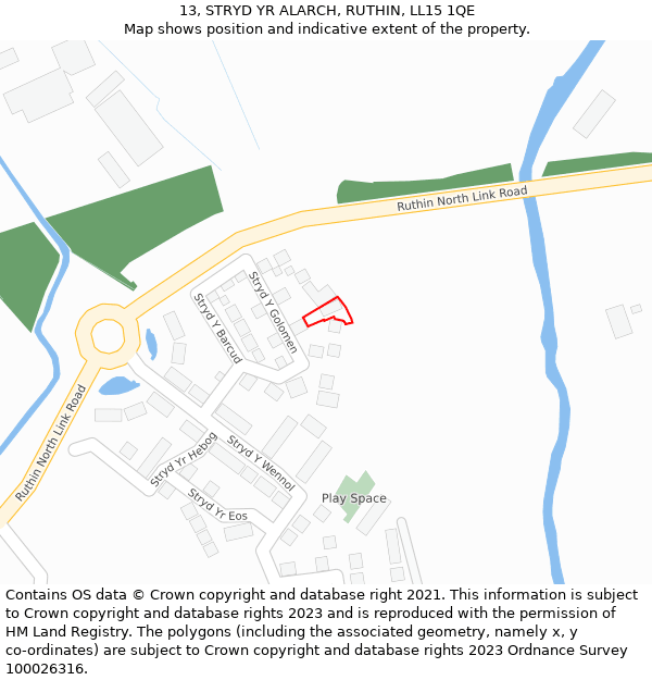 13, STRYD YR ALARCH, RUTHIN, LL15 1QE: Location map and indicative extent of plot