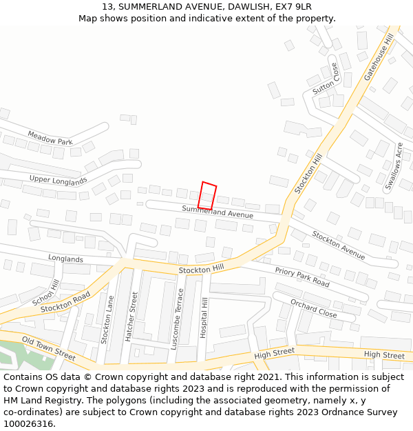 13, SUMMERLAND AVENUE, DAWLISH, EX7 9LR: Location map and indicative extent of plot