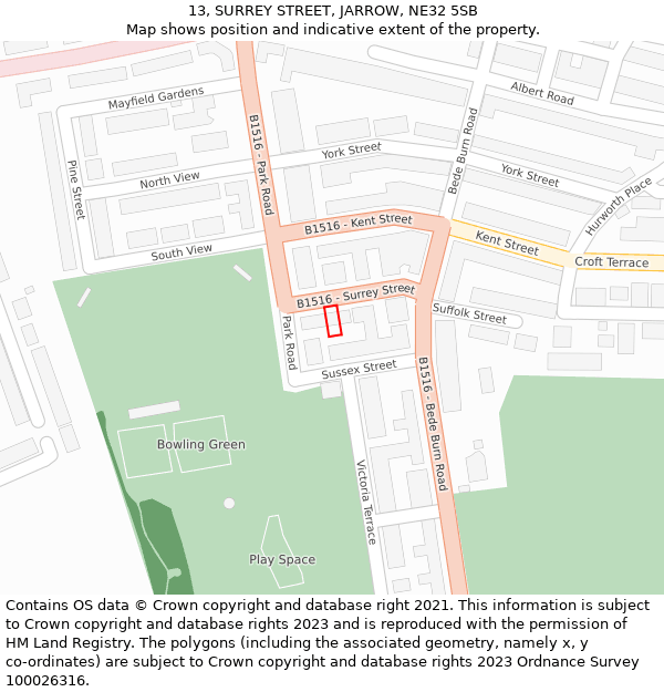 13, SURREY STREET, JARROW, NE32 5SB: Location map and indicative extent of plot