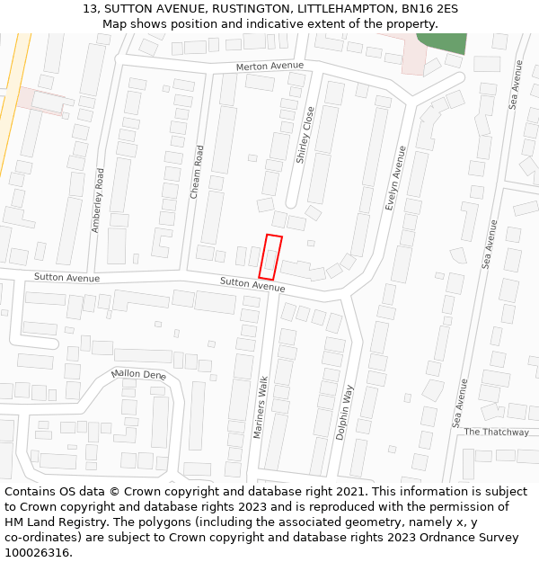 13, SUTTON AVENUE, RUSTINGTON, LITTLEHAMPTON, BN16 2ES: Location map and indicative extent of plot