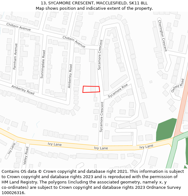 13, SYCAMORE CRESCENT, MACCLESFIELD, SK11 8LL: Location map and indicative extent of plot