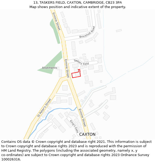 13, TASKERS FIELD, CAXTON, CAMBRIDGE, CB23 3PA: Location map and indicative extent of plot