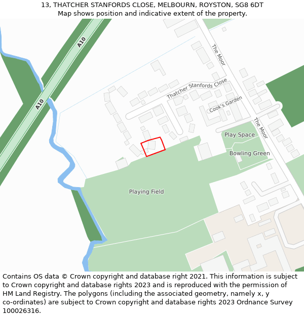 13, THATCHER STANFORDS CLOSE, MELBOURN, ROYSTON, SG8 6DT: Location map and indicative extent of plot