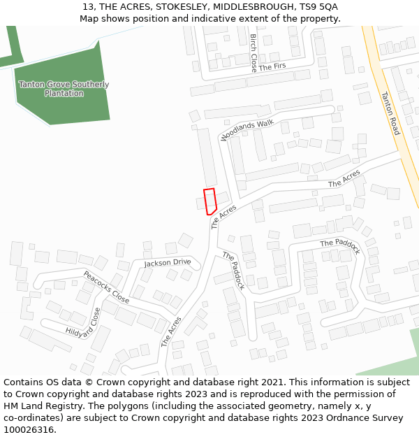 13, THE ACRES, STOKESLEY, MIDDLESBROUGH, TS9 5QA: Location map and indicative extent of plot