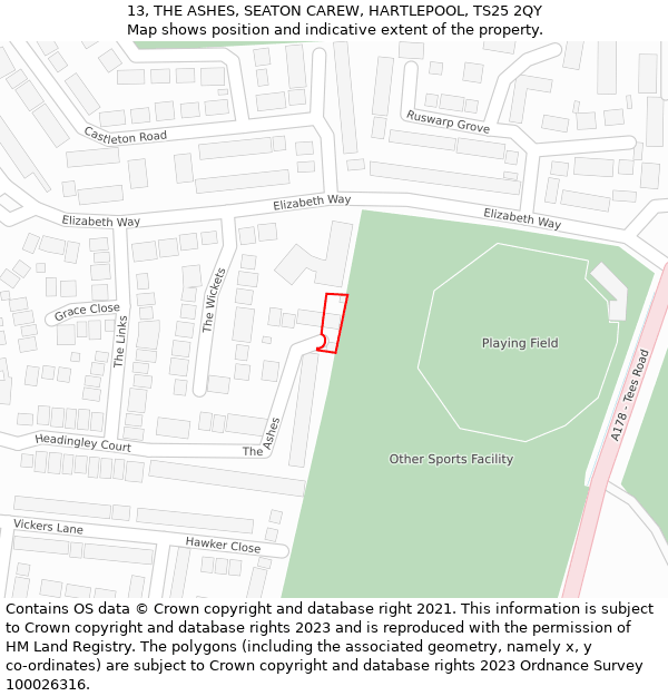 13, THE ASHES, SEATON CAREW, HARTLEPOOL, TS25 2QY: Location map and indicative extent of plot