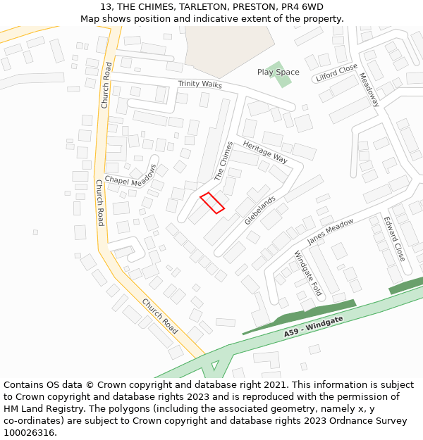 13, THE CHIMES, TARLETON, PRESTON, PR4 6WD: Location map and indicative extent of plot