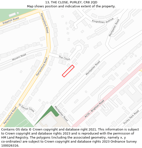 13, THE CLOSE, PURLEY, CR8 2QD: Location map and indicative extent of plot