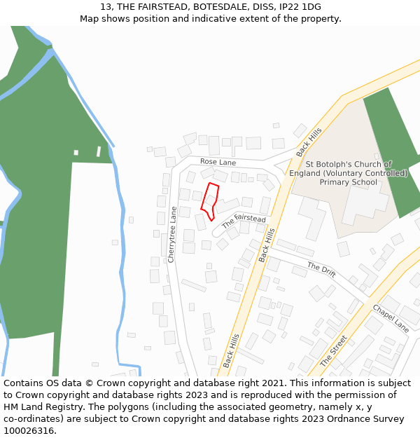 13, THE FAIRSTEAD, BOTESDALE, DISS, IP22 1DG: Location map and indicative extent of plot