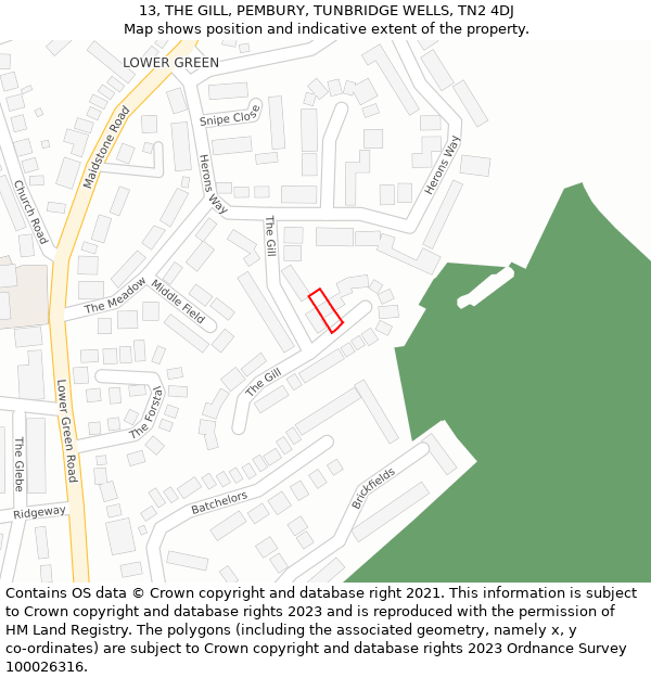 13, THE GILL, PEMBURY, TUNBRIDGE WELLS, TN2 4DJ: Location map and indicative extent of plot