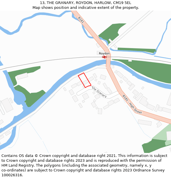 13, THE GRANARY, ROYDON, HARLOW, CM19 5EL: Location map and indicative extent of plot