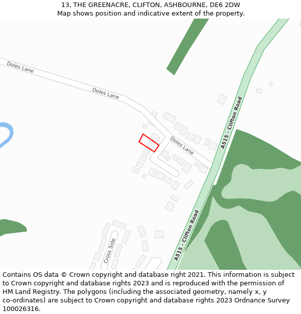 13, THE GREENACRE, CLIFTON, ASHBOURNE, DE6 2DW: Location map and indicative extent of plot