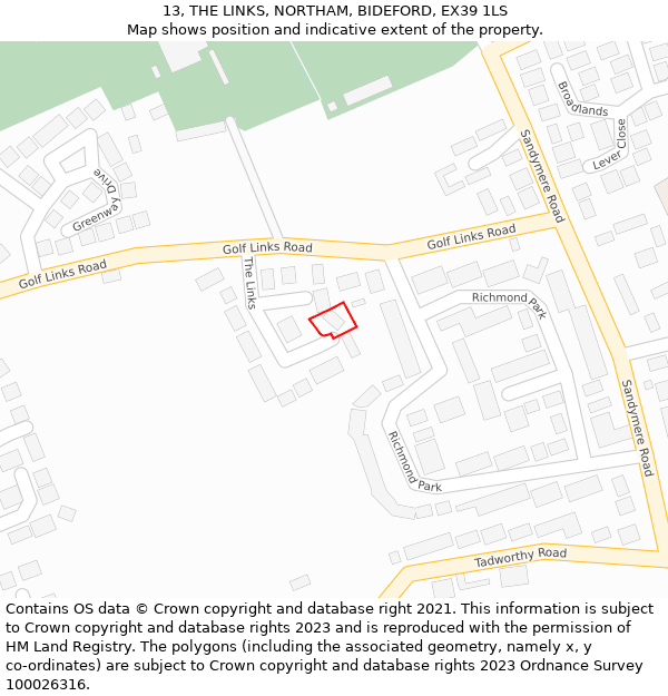 13, THE LINKS, NORTHAM, BIDEFORD, EX39 1LS: Location map and indicative extent of plot