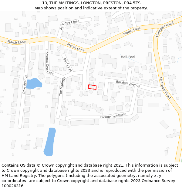 13, THE MALTINGS, LONGTON, PRESTON, PR4 5ZS: Location map and indicative extent of plot