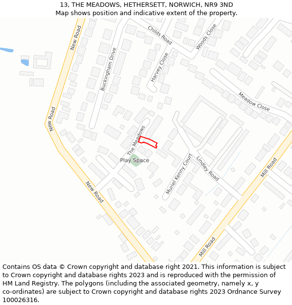 13, THE MEADOWS, HETHERSETT, NORWICH, NR9 3ND: Location map and indicative extent of plot