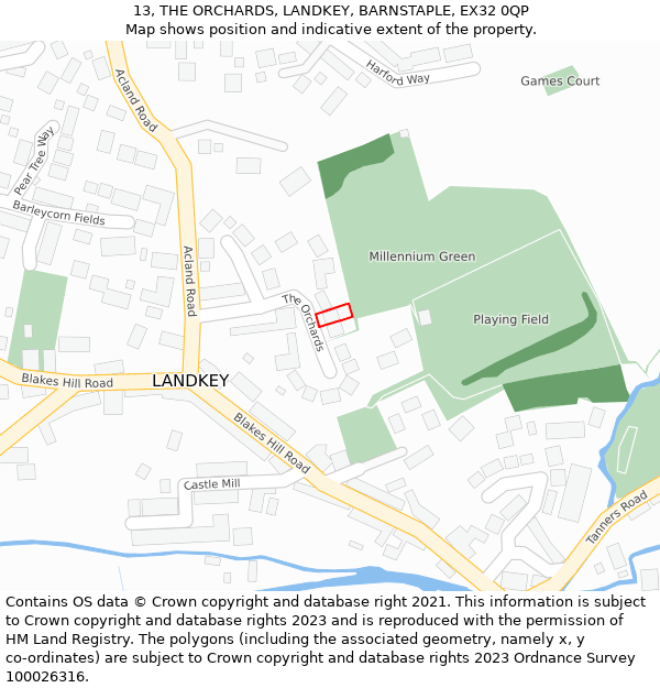 13, THE ORCHARDS, LANDKEY, BARNSTAPLE, EX32 0QP: Location map and indicative extent of plot