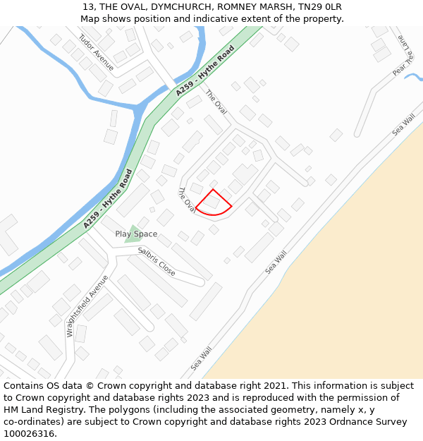 13, THE OVAL, DYMCHURCH, ROMNEY MARSH, TN29 0LR: Location map and indicative extent of plot