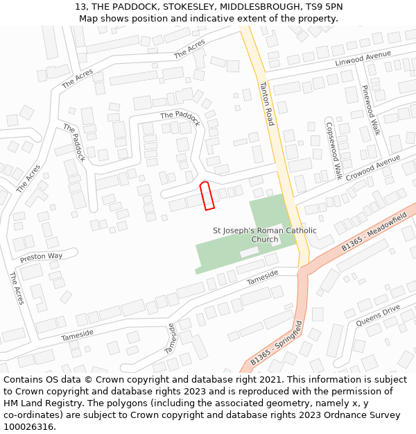 13, THE PADDOCK, STOKESLEY, MIDDLESBROUGH, TS9 5PN: Location map and indicative extent of plot