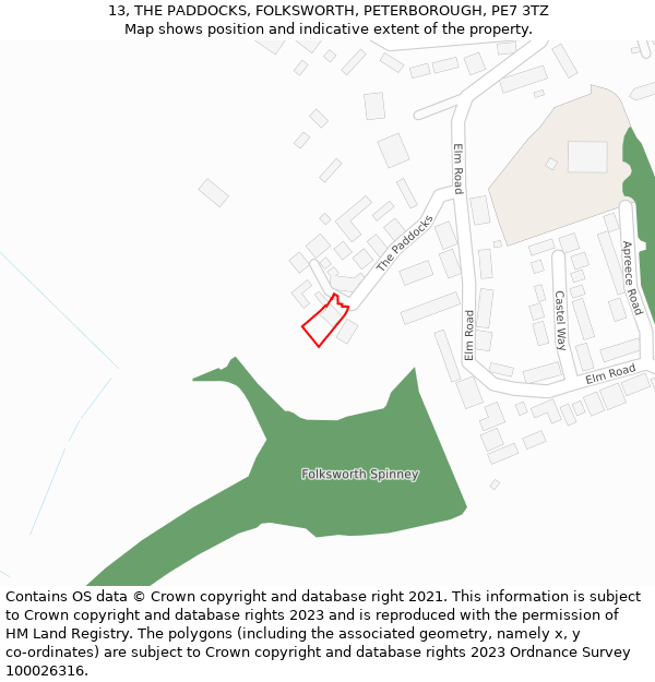 13, THE PADDOCKS, FOLKSWORTH, PETERBOROUGH, PE7 3TZ: Location map and indicative extent of plot