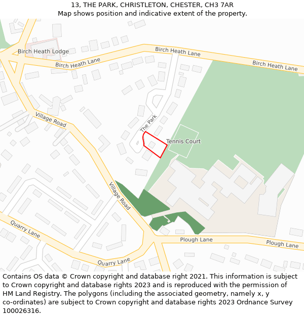 13, THE PARK, CHRISTLETON, CHESTER, CH3 7AR: Location map and indicative extent of plot