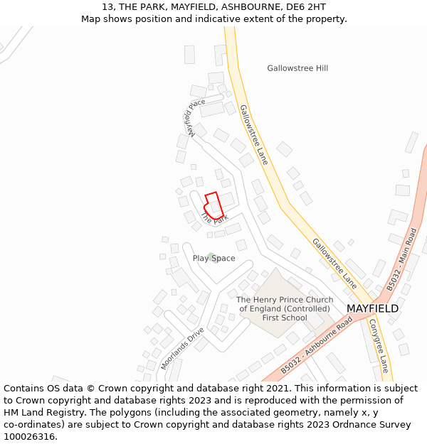 13, THE PARK, MAYFIELD, ASHBOURNE, DE6 2HT: Location map and indicative extent of plot