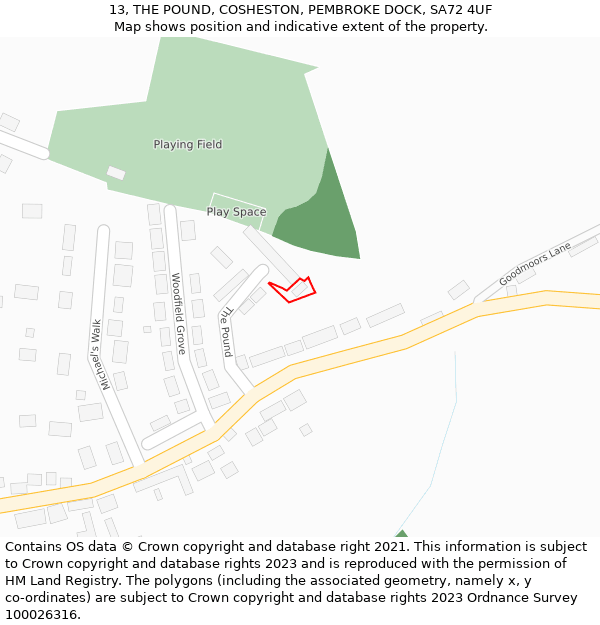 13, THE POUND, COSHESTON, PEMBROKE DOCK, SA72 4UF: Location map and indicative extent of plot