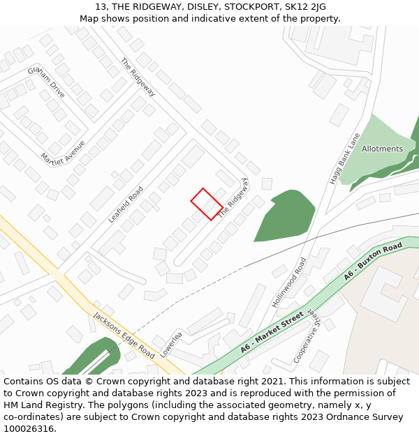 13, THE RIDGEWAY, DISLEY, STOCKPORT, SK12 2JG: Location map and indicative extent of plot