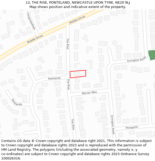 13, THE RISE, PONTELAND, NEWCASTLE UPON TYNE, NE20 9LJ: Location map and indicative extent of plot