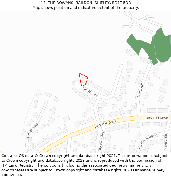 13, THE ROWANS, BAILDON, SHIPLEY, BD17 5DB: Location map and indicative extent of plot