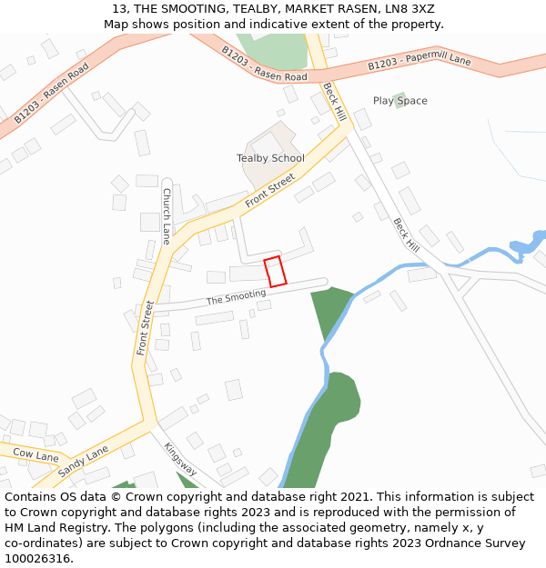 13, THE SMOOTING, TEALBY, MARKET RASEN, LN8 3XZ: Location map and indicative extent of plot