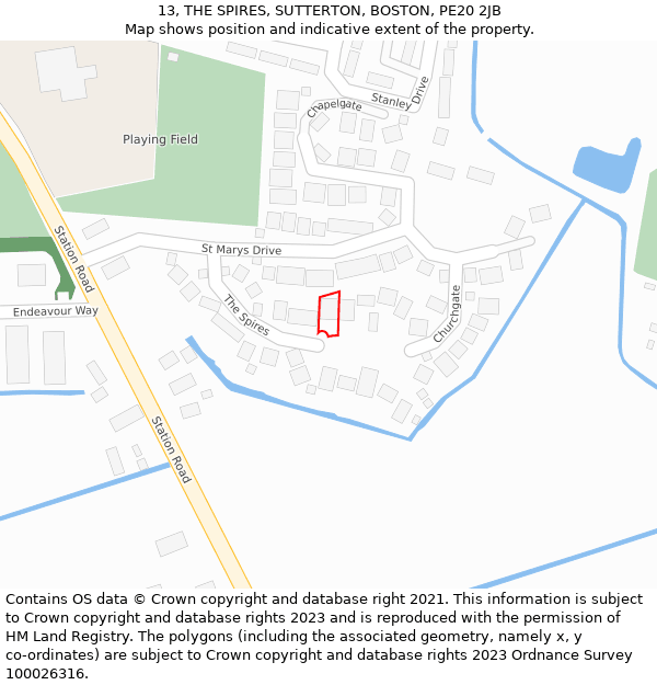 13, THE SPIRES, SUTTERTON, BOSTON, PE20 2JB: Location map and indicative extent of plot