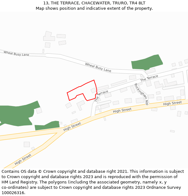 13, THE TERRACE, CHACEWATER, TRURO, TR4 8LT: Location map and indicative extent of plot