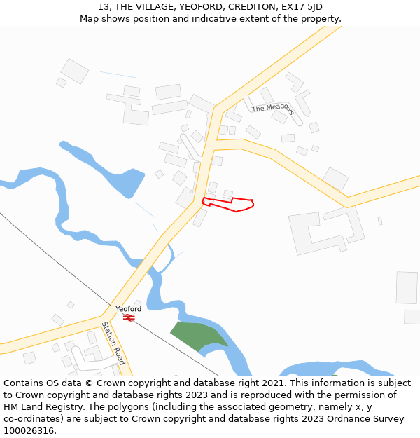 13, THE VILLAGE, YEOFORD, CREDITON, EX17 5JD: Location map and indicative extent of plot