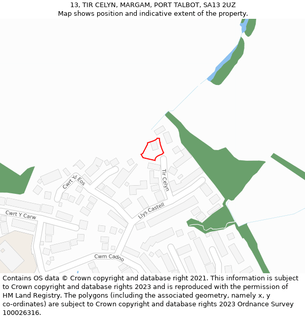 13, TIR CELYN, MARGAM, PORT TALBOT, SA13 2UZ: Location map and indicative extent of plot