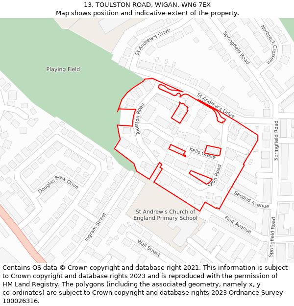 13, TOULSTON ROAD, WIGAN, WN6 7EX: Location map and indicative extent of plot