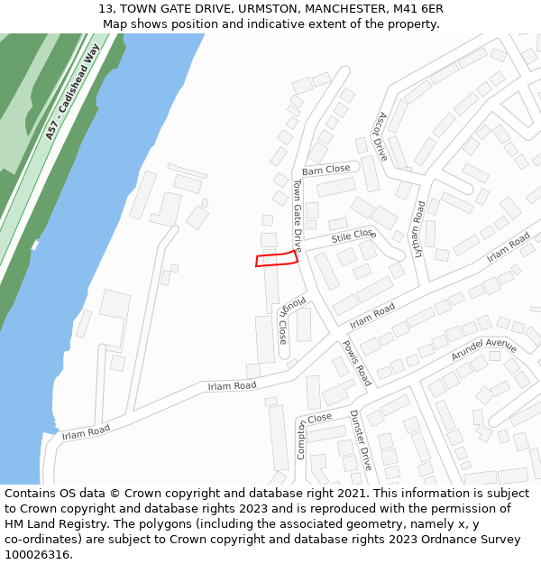 13, TOWN GATE DRIVE, URMSTON, MANCHESTER, M41 6ER: Location map and indicative extent of plot