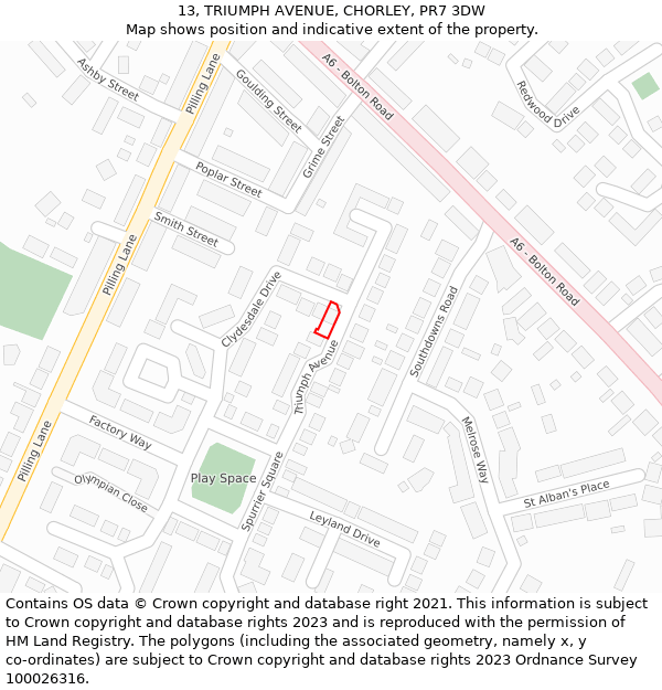 13, TRIUMPH AVENUE, CHORLEY, PR7 3DW: Location map and indicative extent of plot