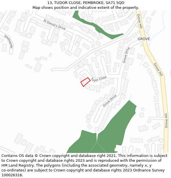 13, TUDOR CLOSE, PEMBROKE, SA71 5QD: Location map and indicative extent of plot