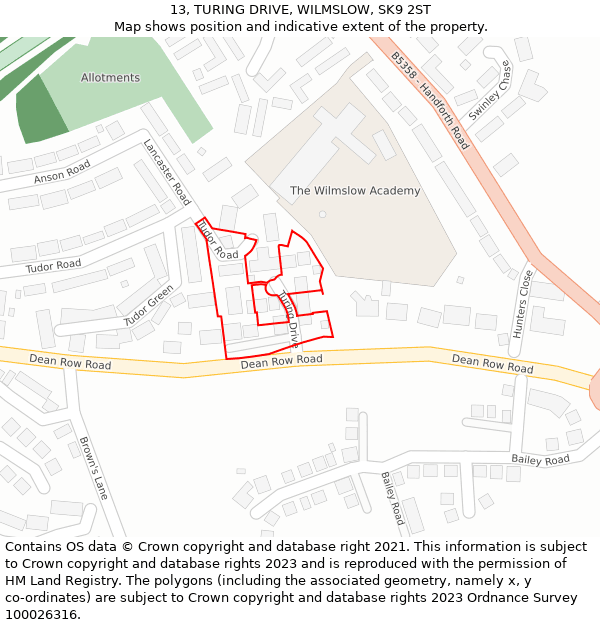 13, TURING DRIVE, WILMSLOW, SK9 2ST: Location map and indicative extent of plot