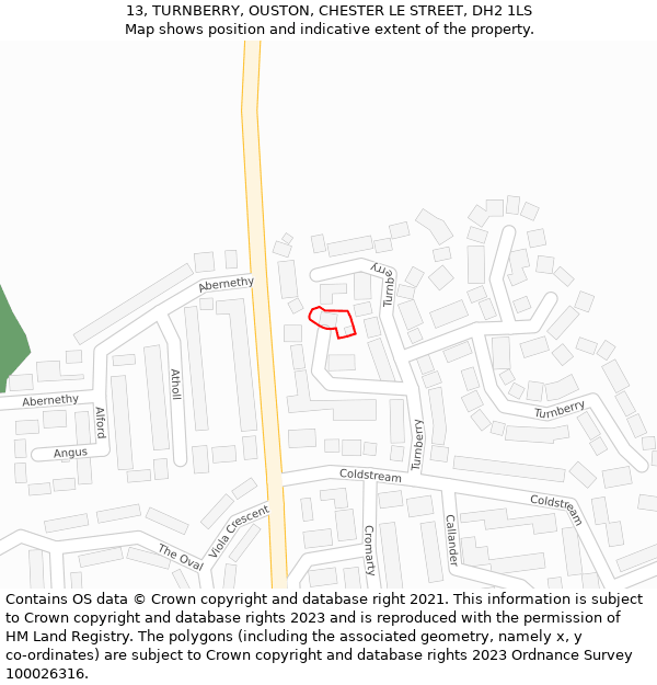 13, TURNBERRY, OUSTON, CHESTER LE STREET, DH2 1LS: Location map and indicative extent of plot