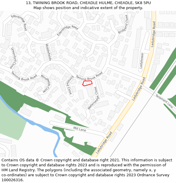 13, TWINING BROOK ROAD, CHEADLE HULME, CHEADLE, SK8 5PU: Location map and indicative extent of plot