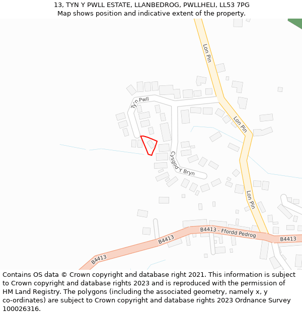 13, TYN Y PWLL ESTATE, LLANBEDROG, PWLLHELI, LL53 7PG: Location map and indicative extent of plot