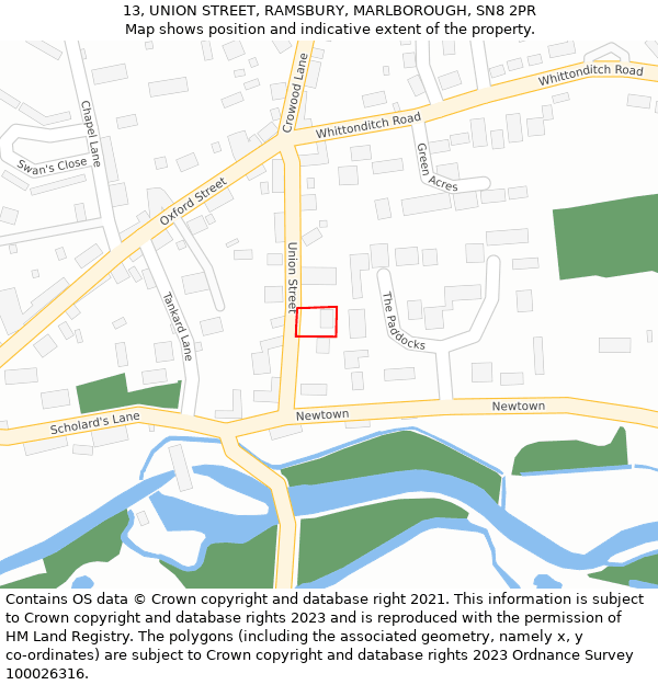 13, UNION STREET, RAMSBURY, MARLBOROUGH, SN8 2PR: Location map and indicative extent of plot