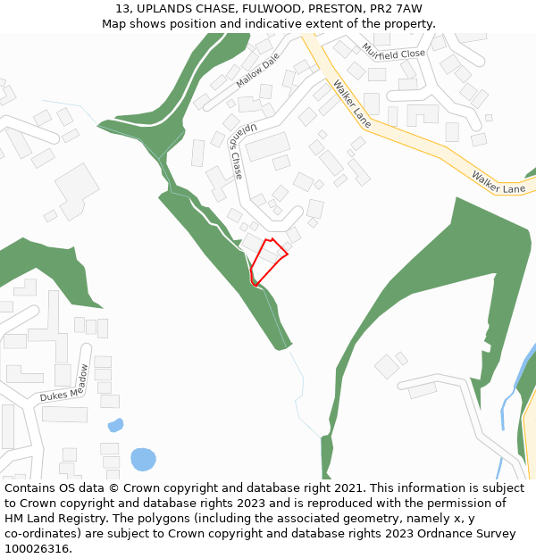 13, UPLANDS CHASE, FULWOOD, PRESTON, PR2 7AW: Location map and indicative extent of plot