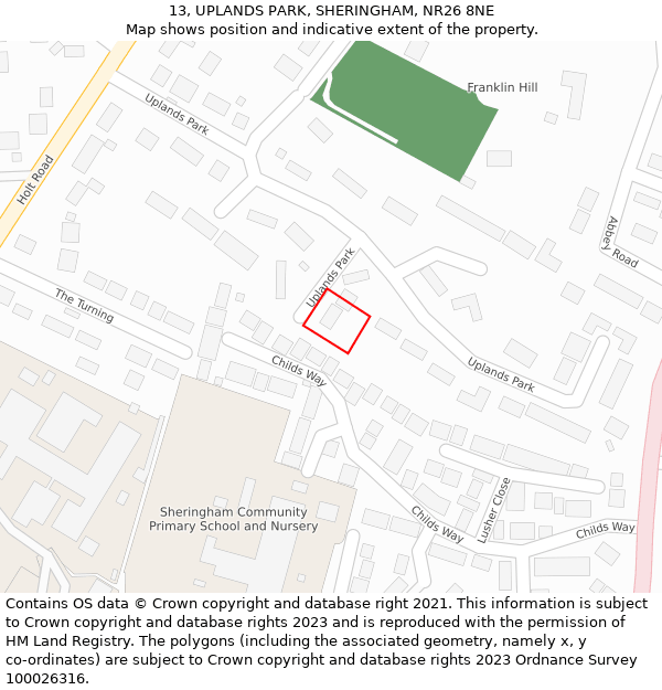 13, UPLANDS PARK, SHERINGHAM, NR26 8NE: Location map and indicative extent of plot