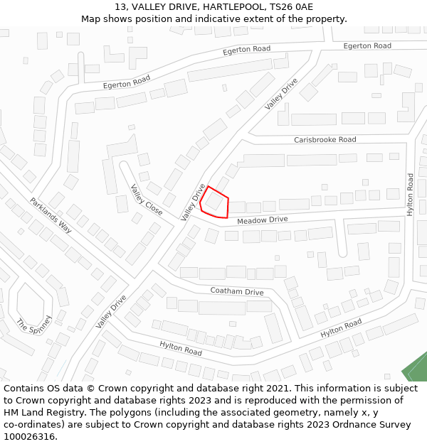 13, VALLEY DRIVE, HARTLEPOOL, TS26 0AE: Location map and indicative extent of plot