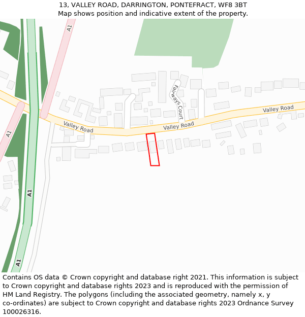 13, VALLEY ROAD, DARRINGTON, PONTEFRACT, WF8 3BT: Location map and indicative extent of plot