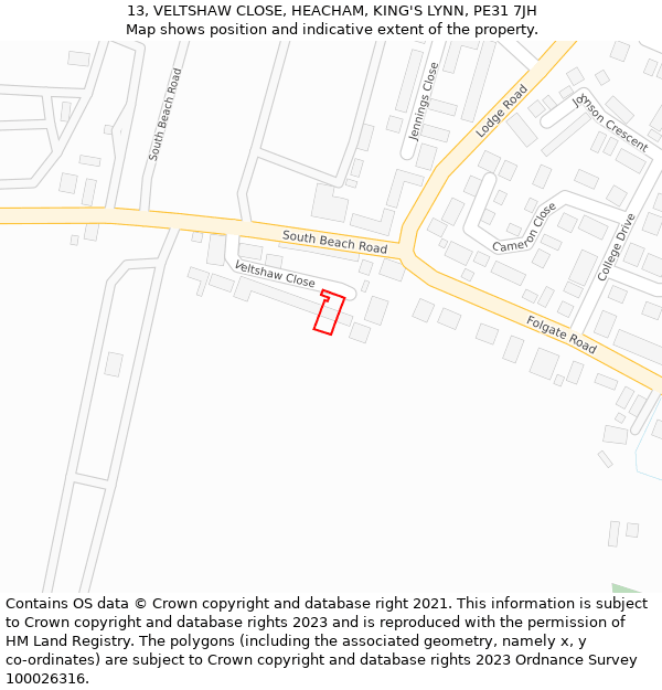 13, VELTSHAW CLOSE, HEACHAM, KING'S LYNN, PE31 7JH: Location map and indicative extent of plot